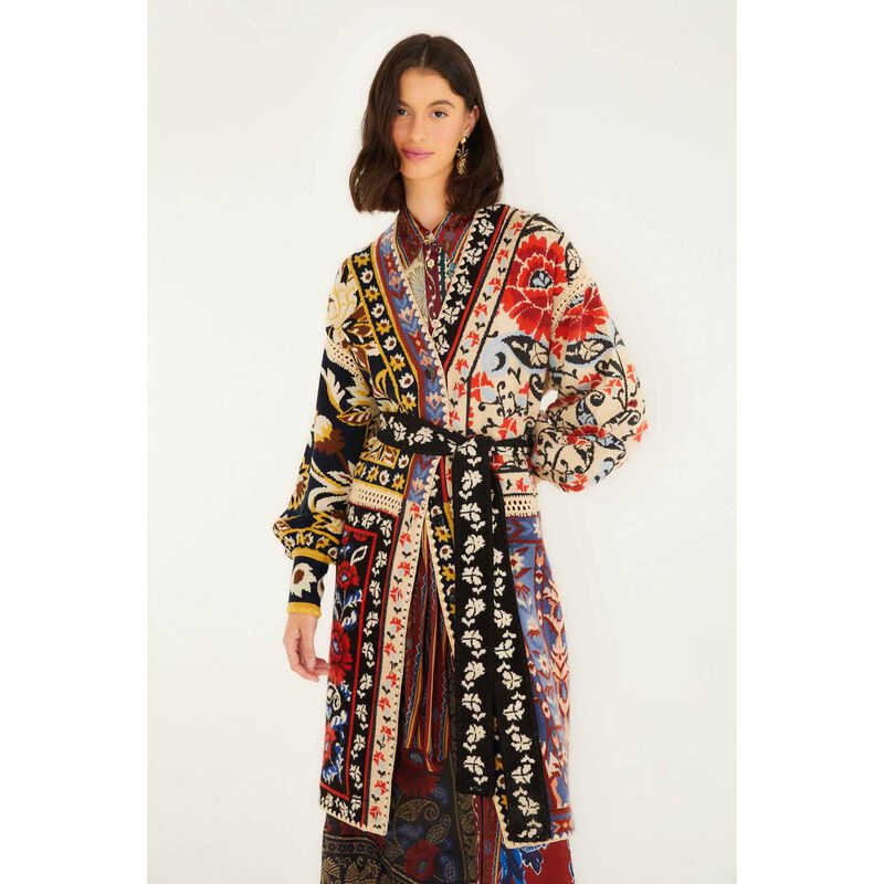 FARM Rio Flower Print Patchwork Knit Midi Cardigan image number 3